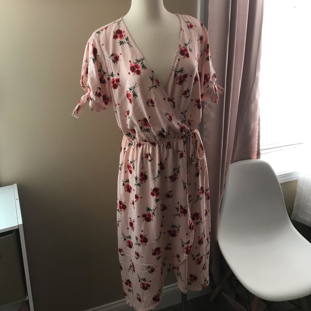 Pink Floral Wrap Dress